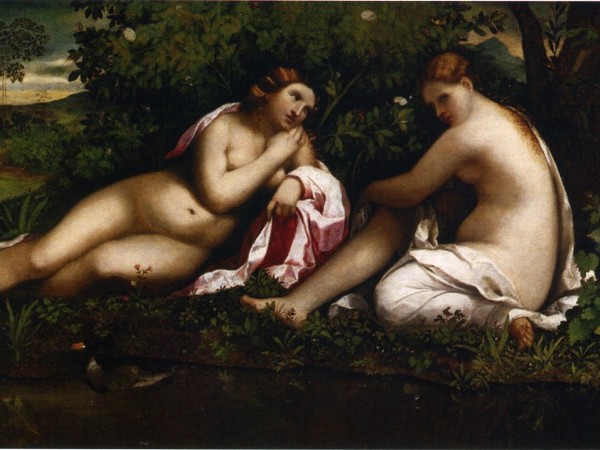 Palma il Vecchio, Due ninfe in un paesaggio. Olio su tavola, Frankfurt Am Main.