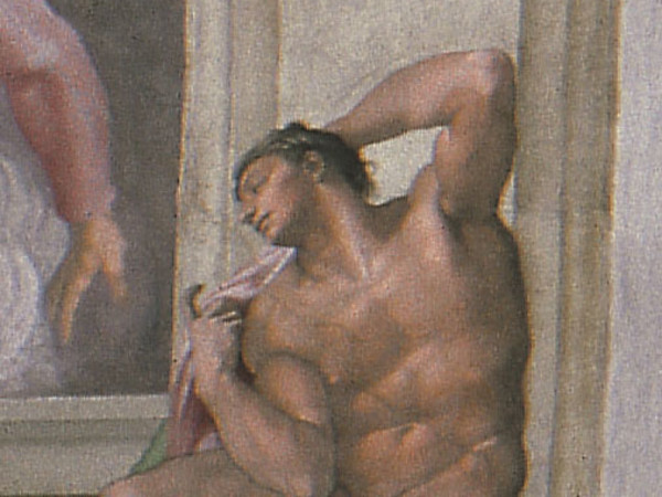 Michelangelo Buonarroti, Ignudo, particolare della volta della Cappella Sistina, 1508-1512. Affresco © Musei Vaticani