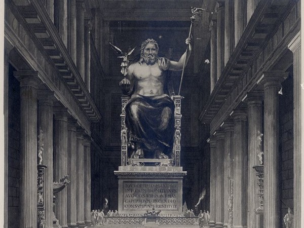 Fotografo non identificato, Ricostruzione della cella media del tempio di Giove Capitolino da un disegno a tempera di Augusto Trabacchi su indicazioni di Giuseppe Gatteschi, novembre 1917 , Gelatina bromuro d’argento | Courtesy Museo di Roma, Archivio Fotografico