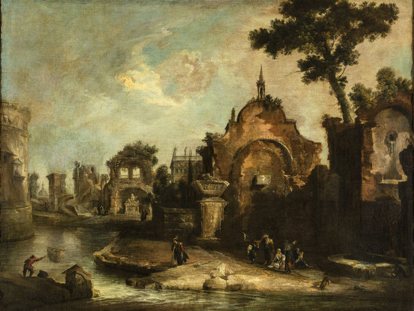 Canaletto, Paesaggio fantastico con rovine e figure , 1722 ca., Olio su tela, 113 x 149 cm | Courtesy of Fondazione Cini, Venezia