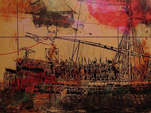 Farhan Siki, The next circumnavigation, 2015, Alkyd enamel, spray paint on canvas, 200 x 200 cm | Courtesy of Farhan Siki & Banca Generali Private Banking