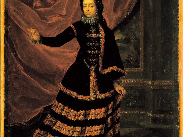 Jan Frans van Douven, Cinque scene di vita di corte a Düsseldorf; L’Elettrice Palatina in atto di danzare, vestita ‘alla spagnola’, 1699, olio su tela, Firenze, Palazzo Pitti, Galleria Palatina