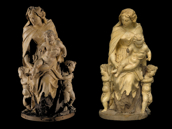 Jacopo Sansovino, Madonna col Bambino e due putti, nota come Madonna delle Muneghette. Prima e dopo il restauro