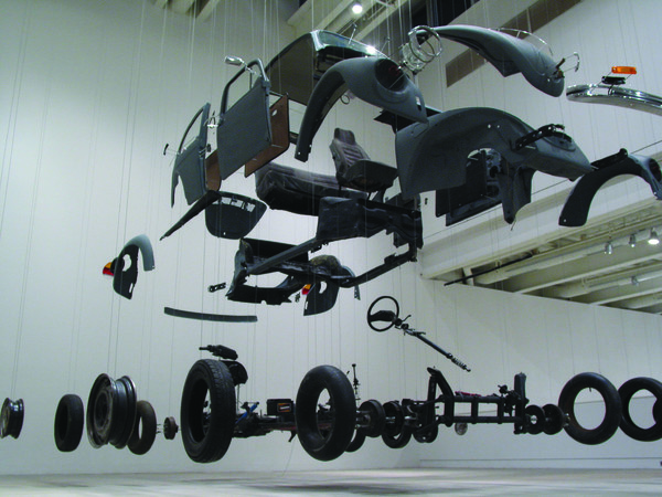 Damián Ortega, Cosmic Thing, 2002. Beetle 83', stainless steel, wires and plexiglass Variable dimensions. Courtesy The Museum of Contemporary Art, Los Angeles, purchased with funds provided by Eugenio López and the Jumex Fund for Contemporary Latin America Art