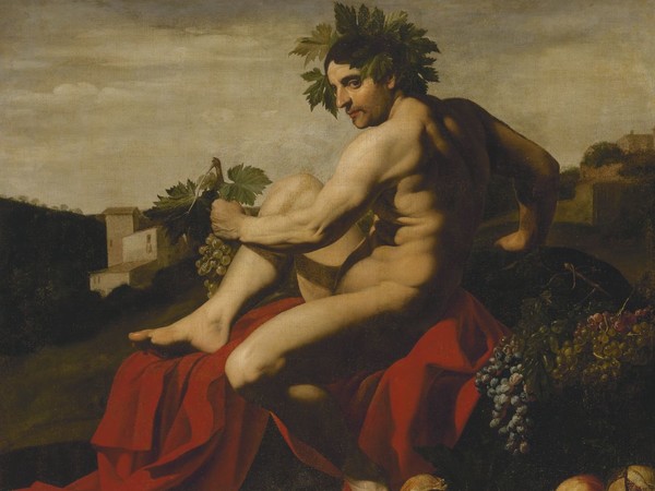 Bacco. Cerchia di Caravaggio. San Pietroburgo, Museo Statale Ermitage. Olio su tela.